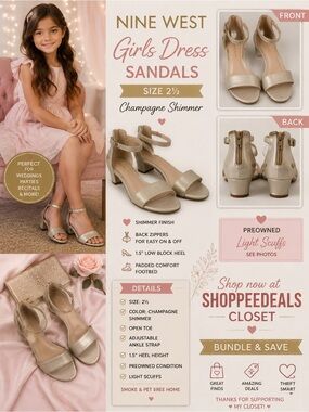 Nine West Girls Dress Sandals – Champagne Shimmer – Size 2½